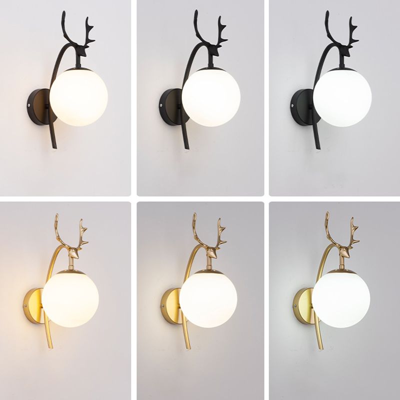 Simple Style Glass Ball Sconce Light Fixtures One Head Antler Wall Lamp for Bedroom