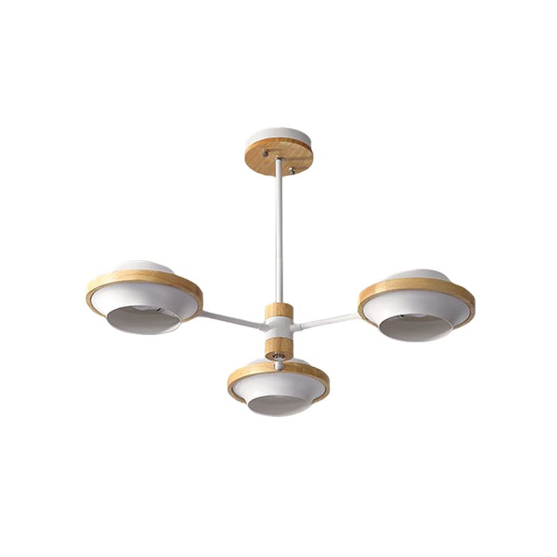 Luz de techo de ovnis blanca Minimalista 3/6 Bulbos de hierro Semi Flush Mount con marco de madera redondo