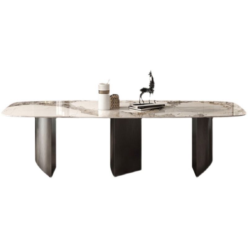 Modern Sintered Stone Rectangle Dining Set Standard Height Black Legs Home Use Dining Set