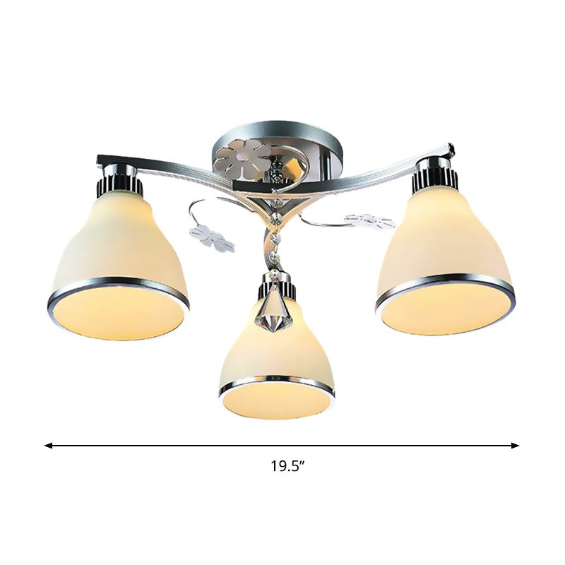 Crystal Cone semi-inbouwverlichting 3-lichts semi-inbouwlamp voor slaapkamer met opalen glazen kap