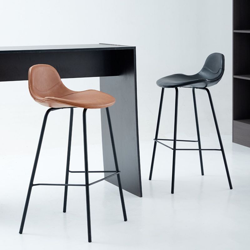 Modern Backrest Counter Stool Iron Bar Stool with Leather Cushion for Dining Room