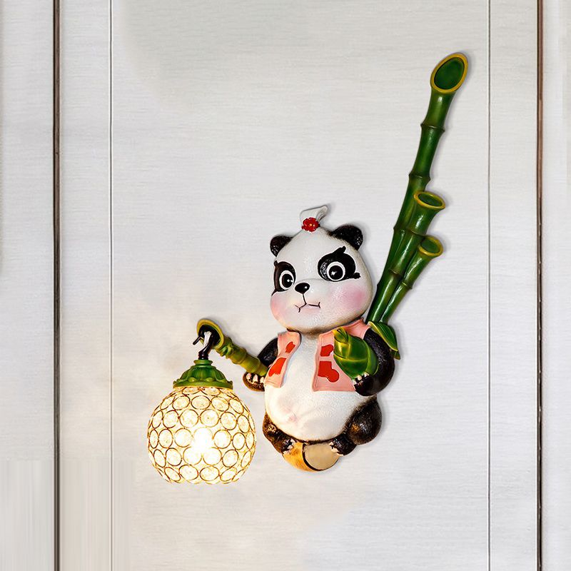 Dome Shade Wall Mount Light Loft Style Clear Crystal 1 Bulb Hallway Wall Lighting with Panda Backplate in Black/Red/Yellow