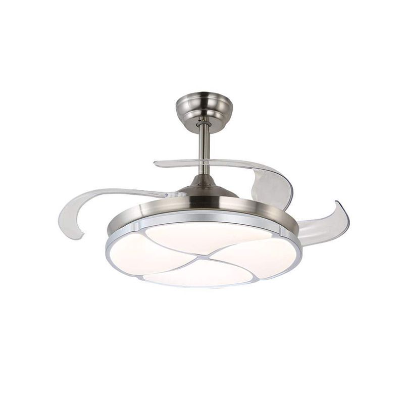 Clover Metal Semi Flush Mount Einfachheit LED Wohnzimmer Deckenlüfterbeleuchtung in Silber mit 4 klaren Klingen, 36 "/42" breit