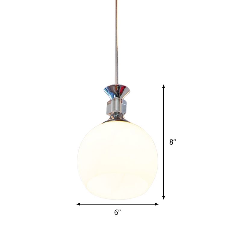 Globe comedor lámpara colgante de vidrio blanco 1 cabeza de suspensión moderna luz en cromo