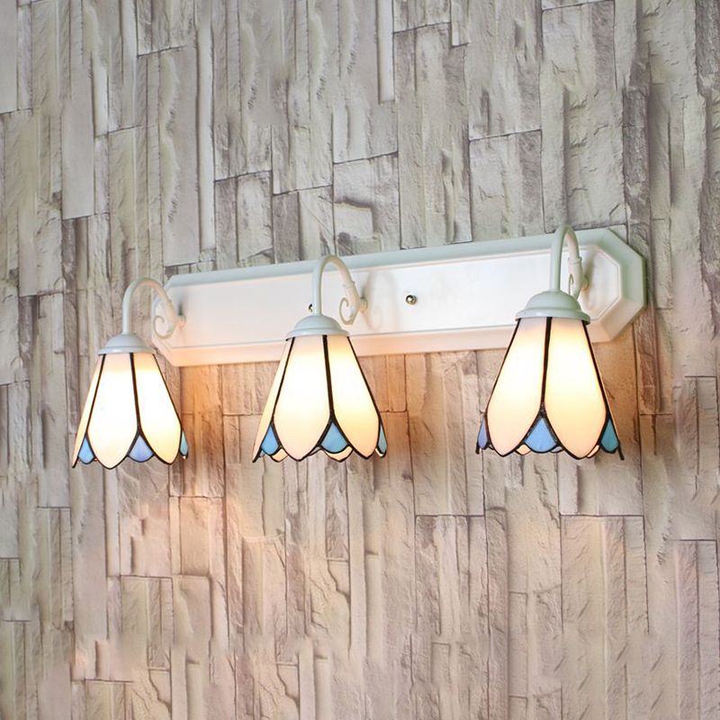 3 Lights Wall Mounted Lighting Tiffany Lily White Glass Sconce Light for Bedroom