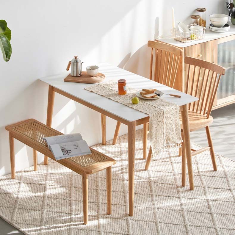 Stone Top Dining Table Traditional Luxury Rectangle Dining Table with 4 Wood Legs