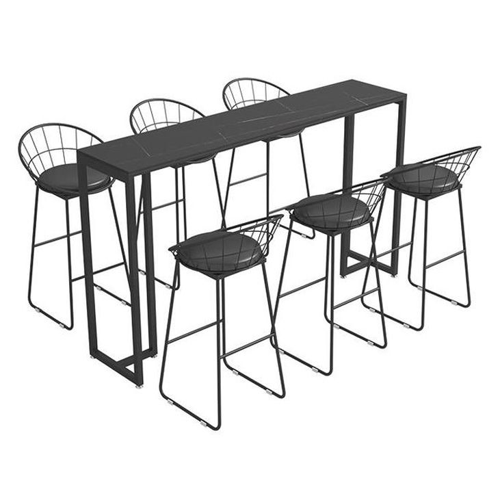 Stone Bar Dining Table Industrial Rectangle Bar Table with Black Base