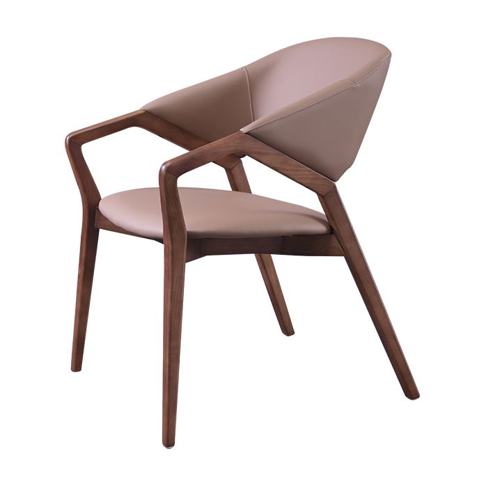Modern Style Leather Open Back Wooden Frame Home Dining Arm Chair