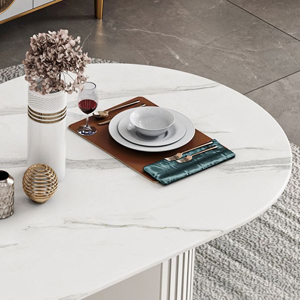 Ovale gesinterde steen witte toon eettafel moderne dubbele voetstuk tafel voor eetkamer