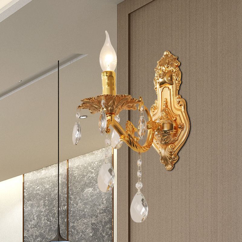 Gold Candelabra Wall Light Sconce Modernisme 1/2 lumières Lights Metal Sconce Light avec Crystal Drop