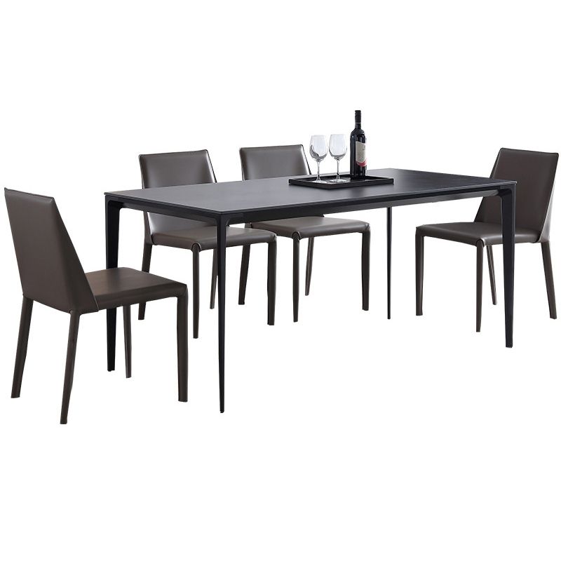 Modern Style Textured Sintered Stone Dining Table Rectangular Dining Table Set with Metal Base