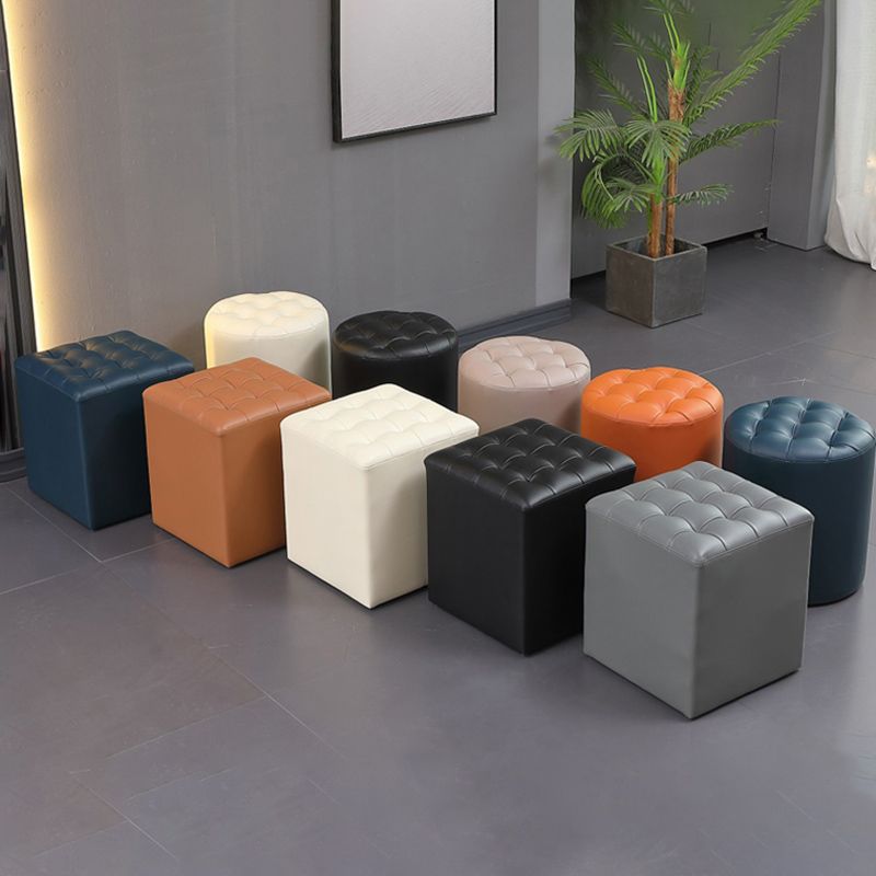 Contemporary Pouf Ottoman Genuine Leather Upholstered Tufted Solid Color Ottoman