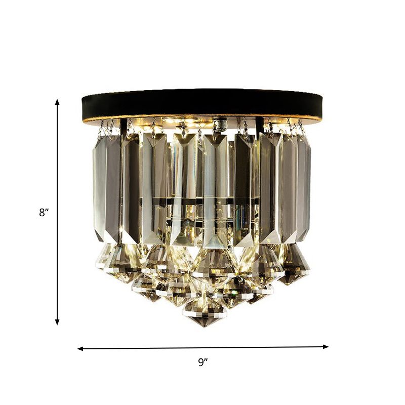 Smoke Gray Crystal Round Flushmount Simple 1 Bulb Hallway Ceiling Flush Mount Light