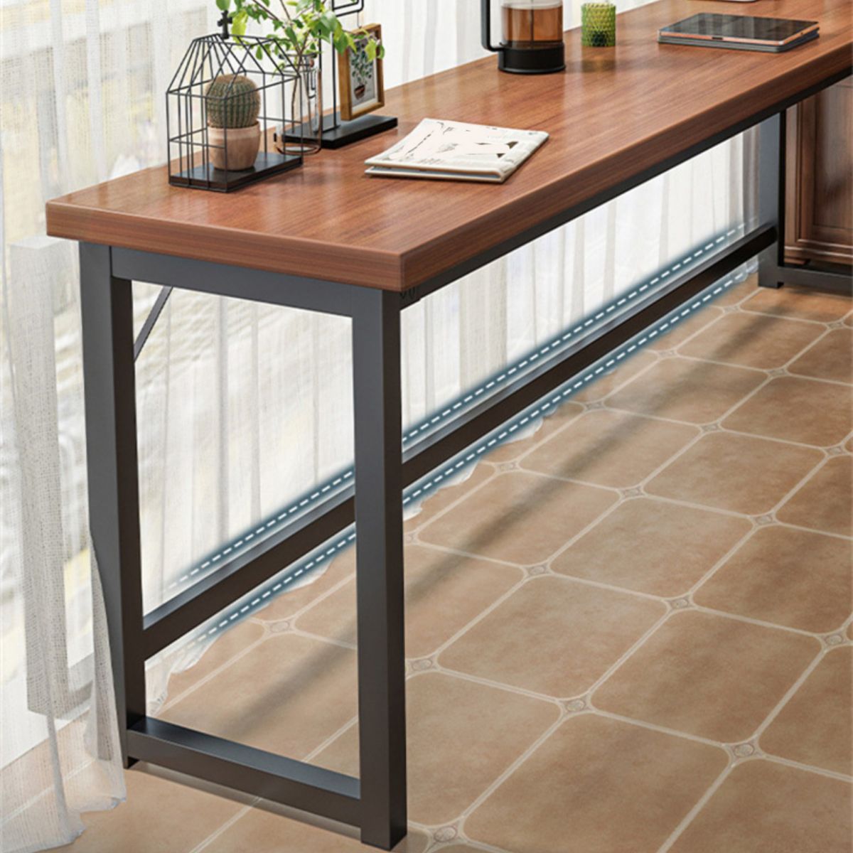 Industrial Style Bistro Bar Table Wooden Rectangle Metal Base Bar Table