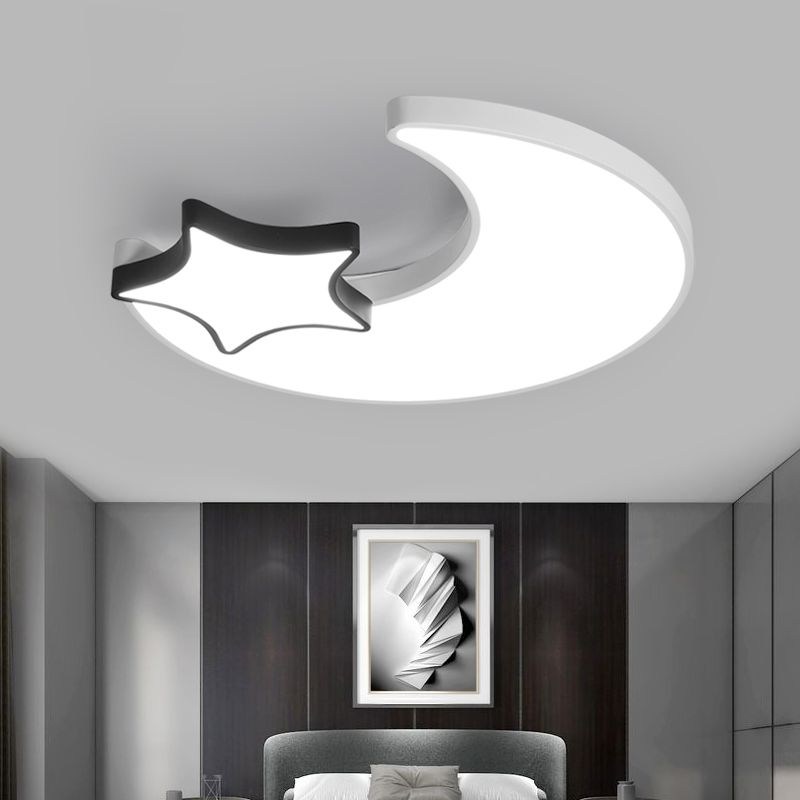 Plafonnier LED nordique plafonnier croissant et étoile noir-blanc avec abat-jour en acrylique