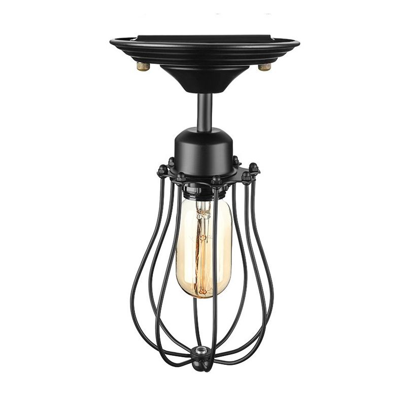 Plafonnier en forme d'ampoule à 1 tête, Style industriel, plafonnier Semi-encastré en métal noir pour salle à manger