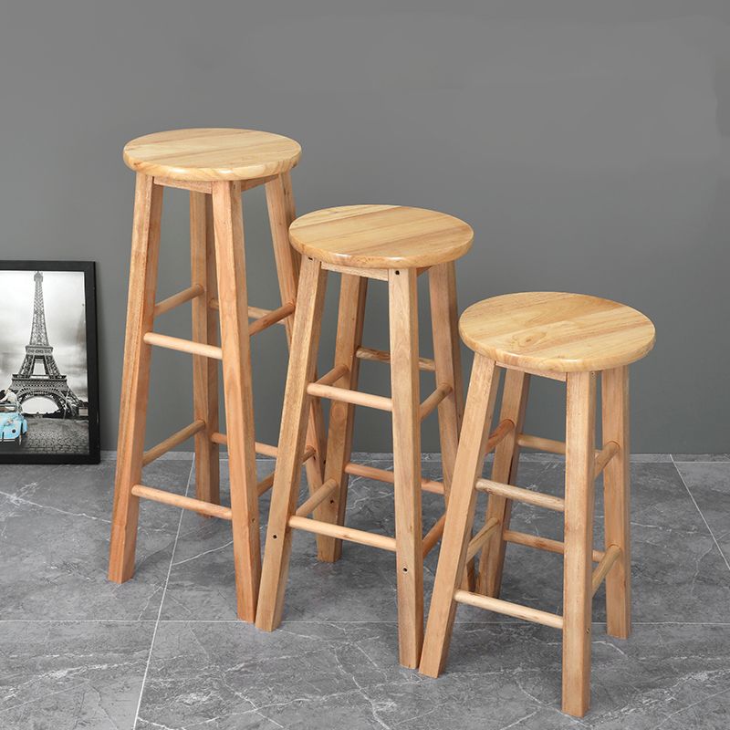 Backless Solid Wood Round Chair Industrial Wooden Counter Chair with 4 Legs