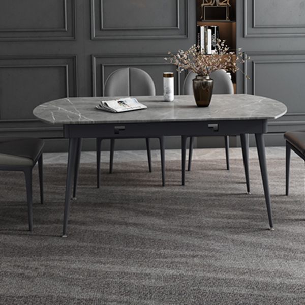 Modern Style Gray Dining Table Sintered Stone Table with 4 Legs for Kitchen