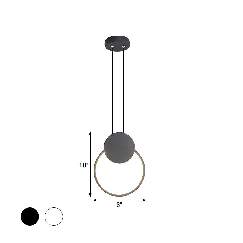 Modernism LED Down Mini Pendant Black/White Annular Hanging Lamp Kit with Metal Shade in Warm/White Light