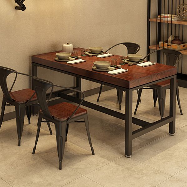 Mesa de comedor rectangular industrial, mesa de madera maciza de pino con base de caballete negra para uso doméstico