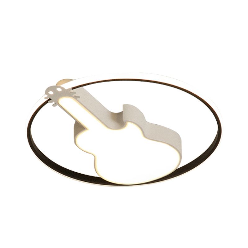 Circle Game Room Flush Mount Light with Guitar Acrylic Creative LED Ceiling Light in Candy Color