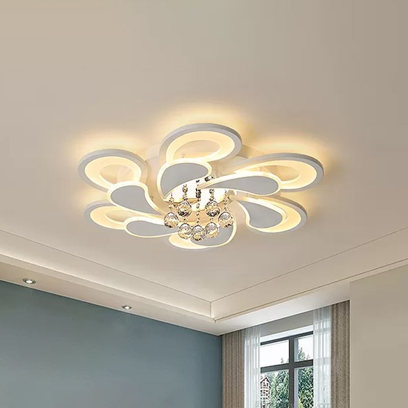Modern LED Flush Mount Light White Spiral Crystal Orb Close to Ceiling Lamp with Acrylic Shade in Warm/White Light