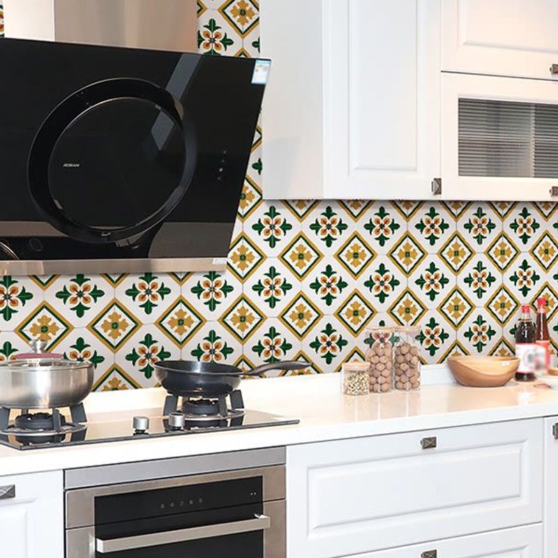 Adhesive Rust Flower Wallpaper Roll Brown-Green Kitchen Wall Covering, 9.7-sq ft