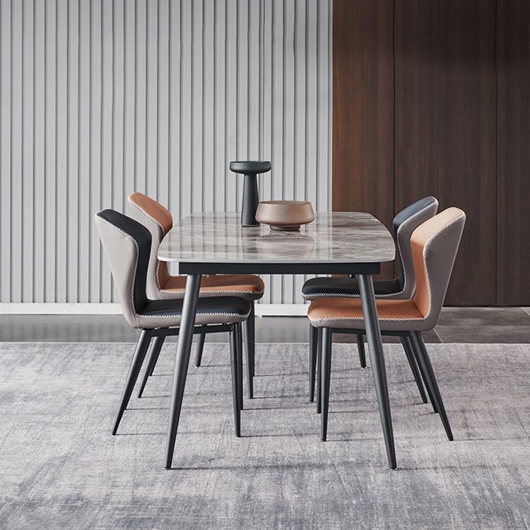 Industrial Style Home Sintered Stone Dining Table 4 Legs Carbon Steel Base Rectangle Table
