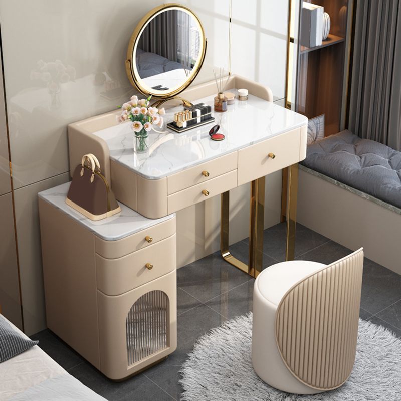 Luxurious Metal Makeup Dressing Table Stone Top Bedroom Vanity Desk
