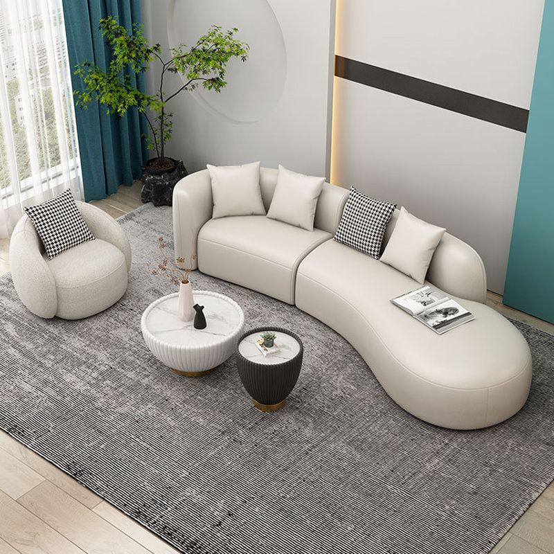 White Curved Seating Tight Back Tuxedo Arm Sofa for Living Room
