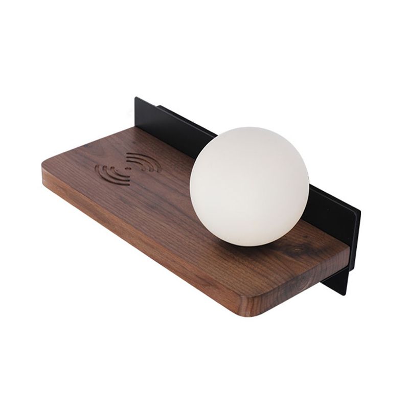 Contemporary Wood Wall Mounted Lighting Glass Shade Wall Lamp for Bedroom