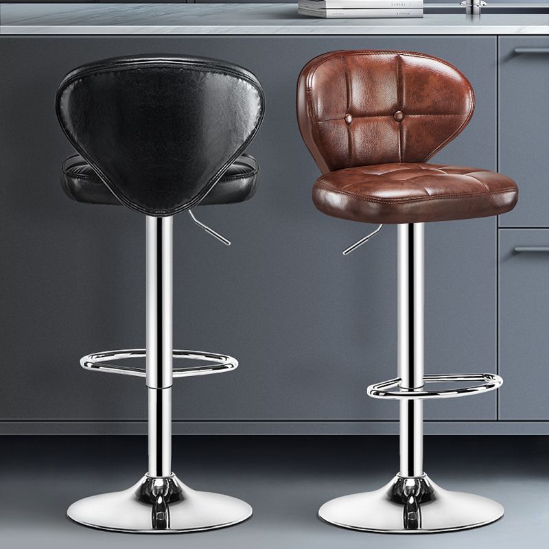 Nordic Style Leather Upholstered Barstool Adjustable Height Swivel Bar Stool