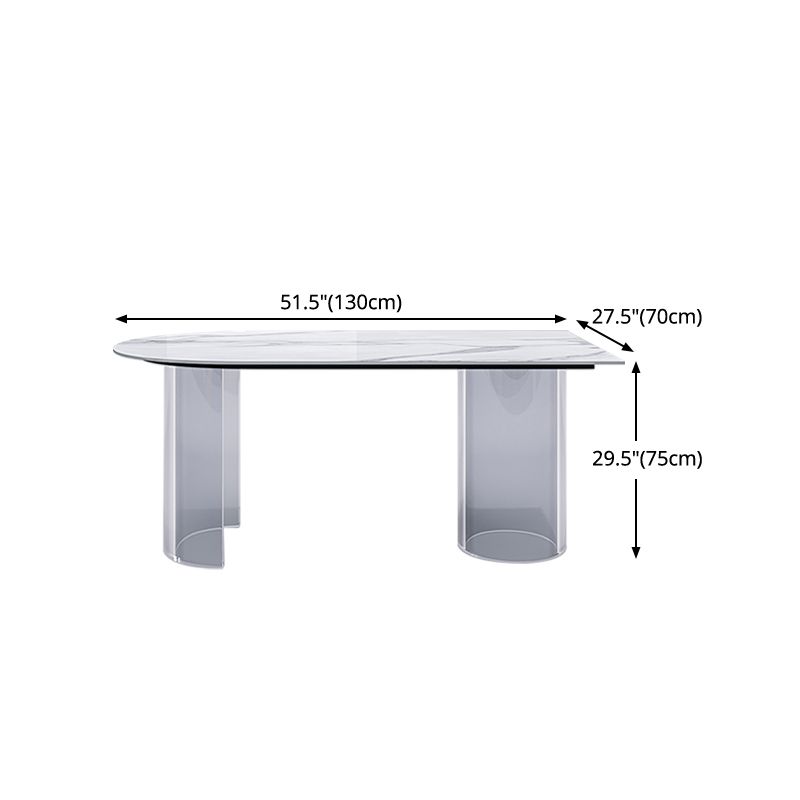 Sintered Stone Top Dining Table Modern White Table with Acrylic Double Pedestal