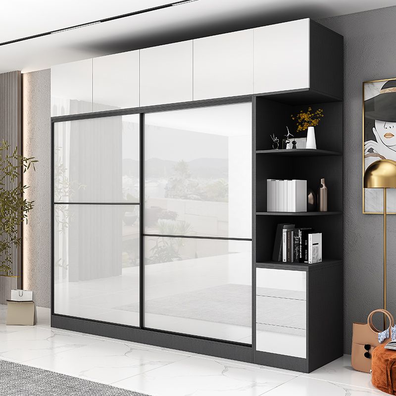 White and Black Wardrobe Armoire Engineered Wood Wardrobe Closet