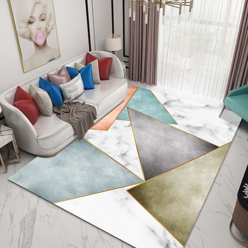 Simple Light Color Tropical Rug Polyester Lines Splicing Pattern Area Rug Non-Slip Backing Carpet for Living Room