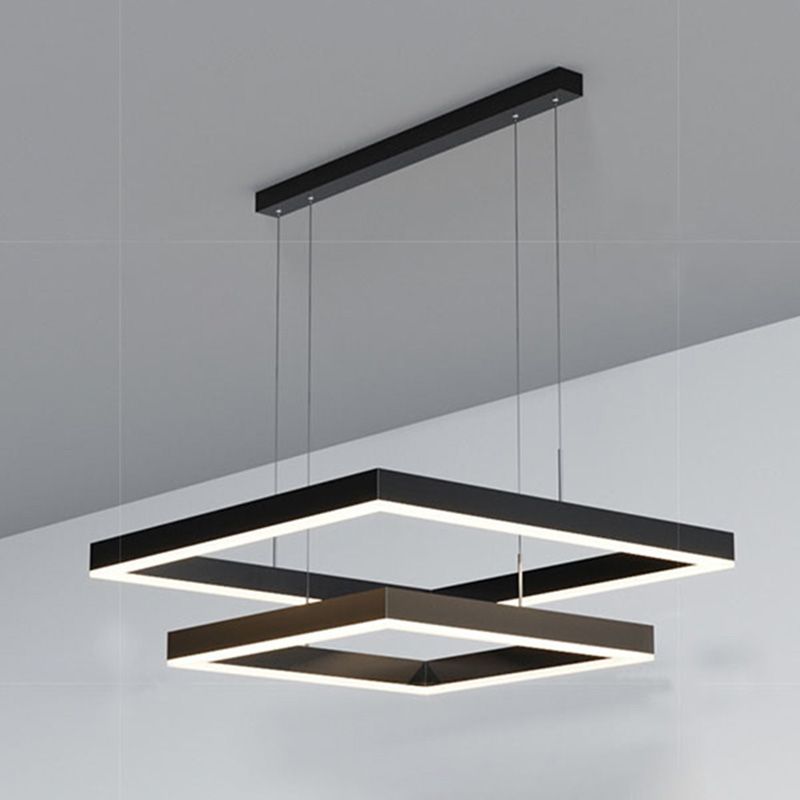 Metal Squares Chandelier Light Fixture Minimalist LED Pendant Lighting Fixture in Black
