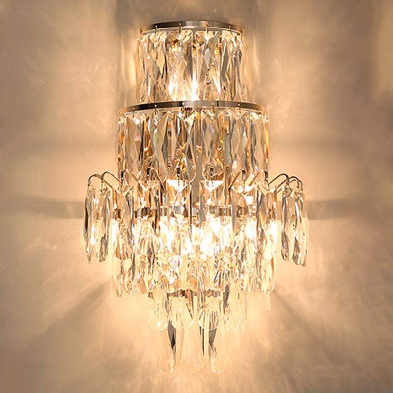 Unique Shade 3 Lights Wall Sconce Modern Style Crystal Wall Mount Light Fixture in Brass