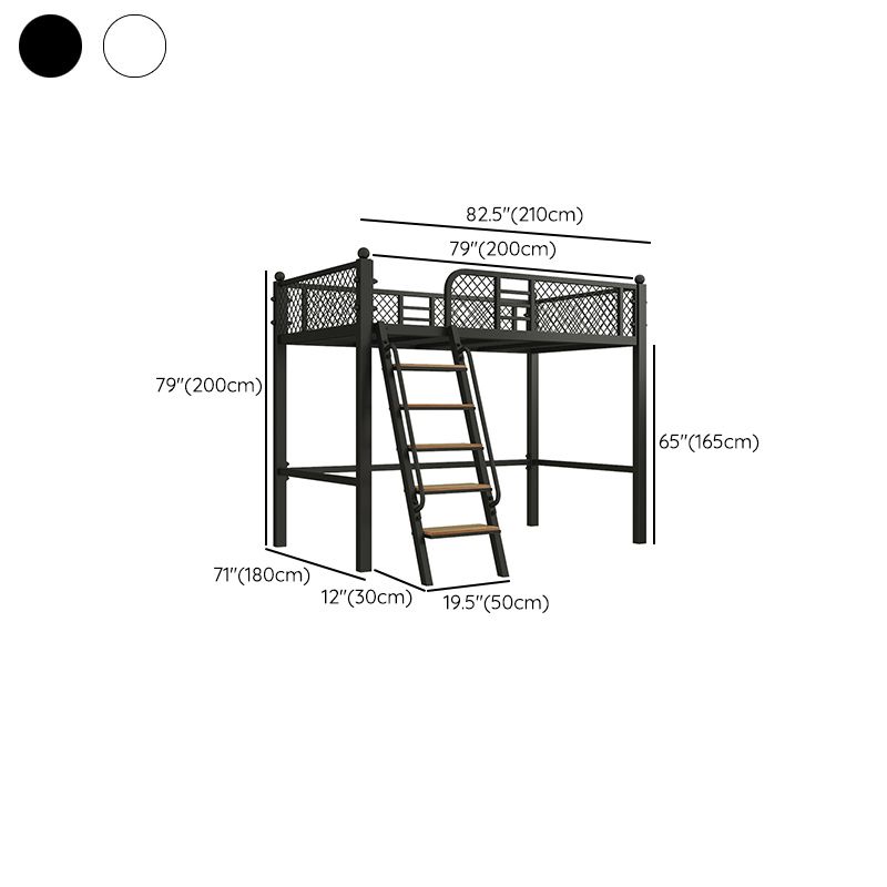 Metal Loft Bed Scandinavian White/Black Kids Bed with Built-In Ladder