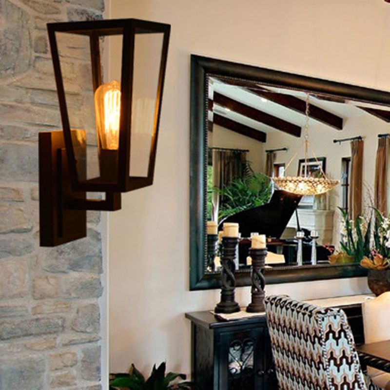 Trapezoid transparant glazen wandlicht vintage 1 kop gang wandmontage lamp in zwart