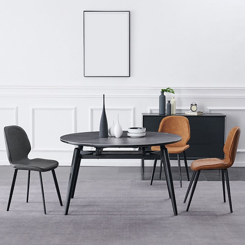 Modern Style Chair Faux Leather and Metal Dining Side Chair for Home