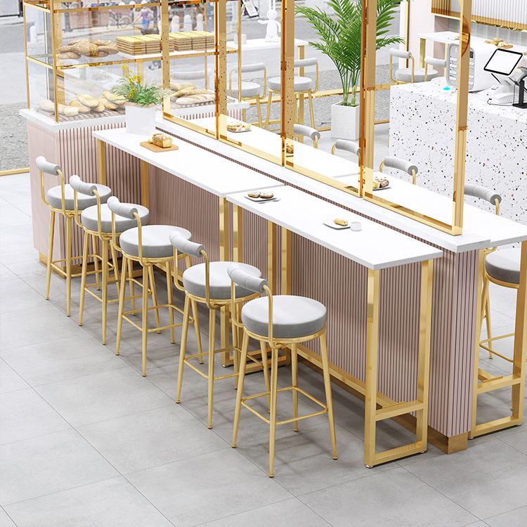 Glam 1/4 Pieces Bar Table Set Rectangle Stone Counter Table with High Stools