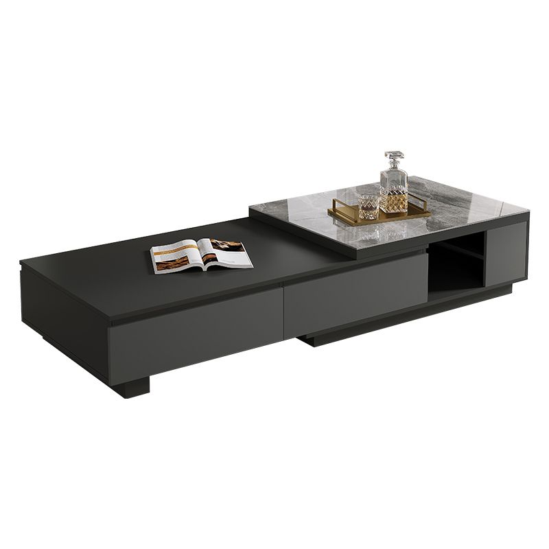 Single Coffee Table Rectangle Stone Cocktail Table with 4 Drawers