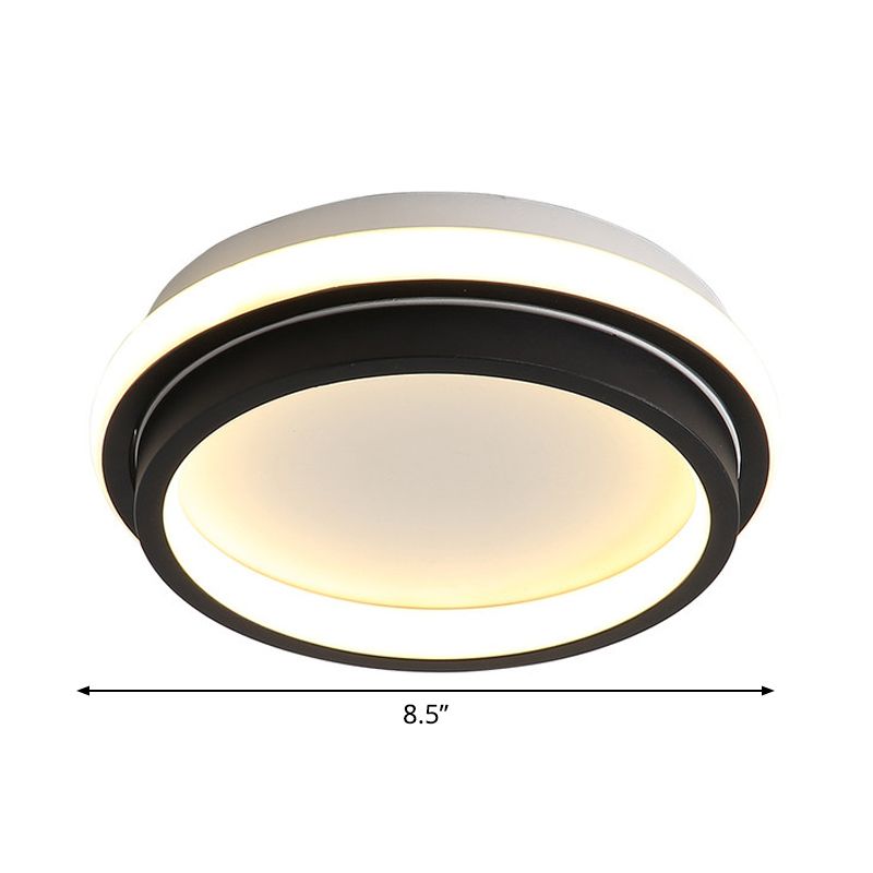 Minimalist LED Ceiling Mount Lamp Iron Black and White Square/Round Small Flush Light in Warm/White Light with Recessed Diffuser