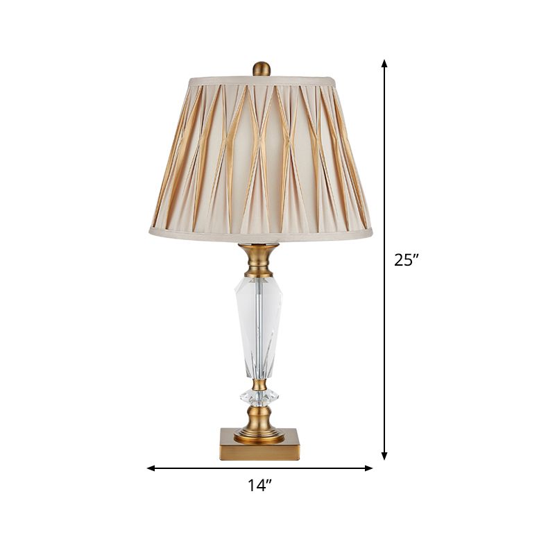 Modernism Tapered/Basket Task Light Hand-Cut Crystal 1 Bulb Nightstand Lamp in Light Brown