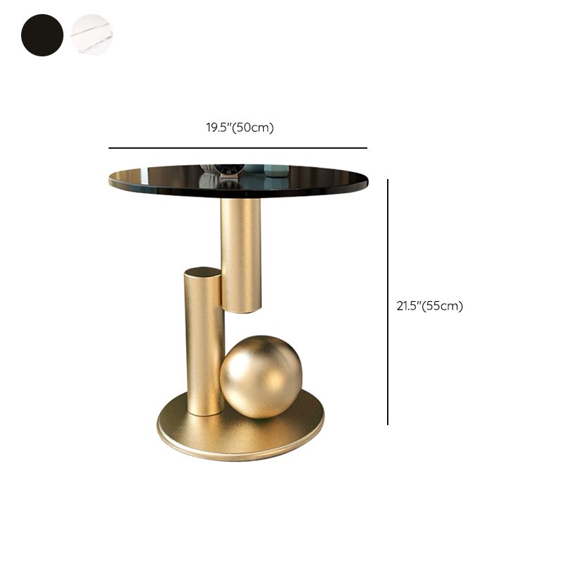 Contemporary Slate Round End Table Pedestal 21.7" Tall Sofa Side Table