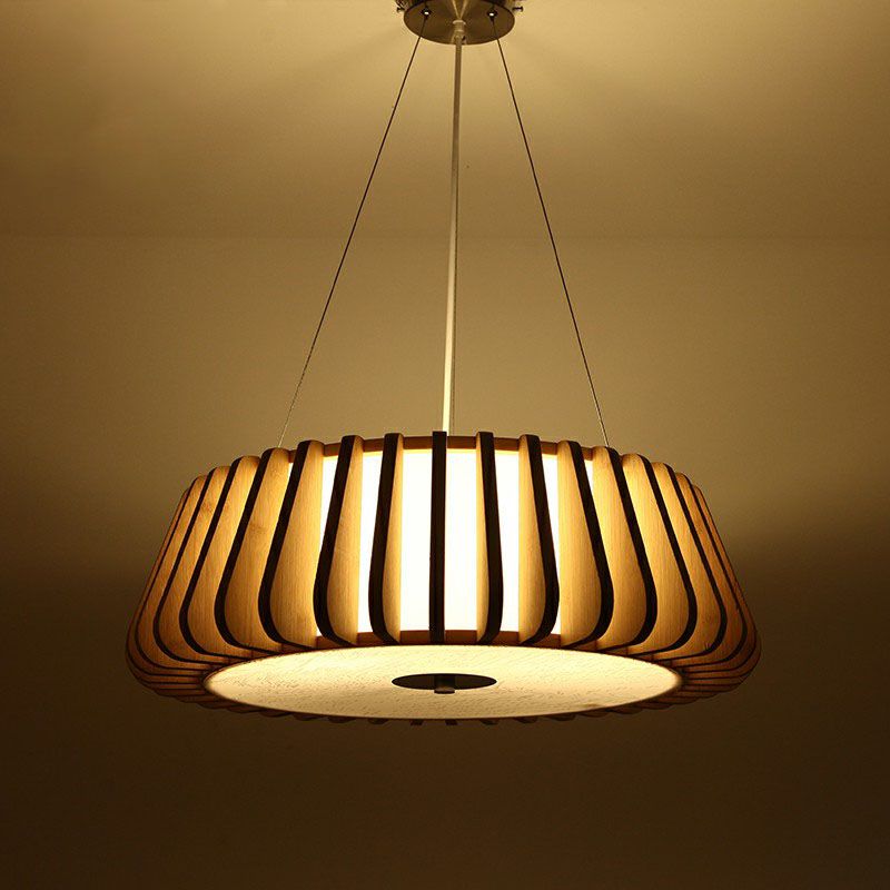 Tapered Drum Chandelier Pendant Light Contemporary 3 Bulbs Living Room Hanging Light in Wood