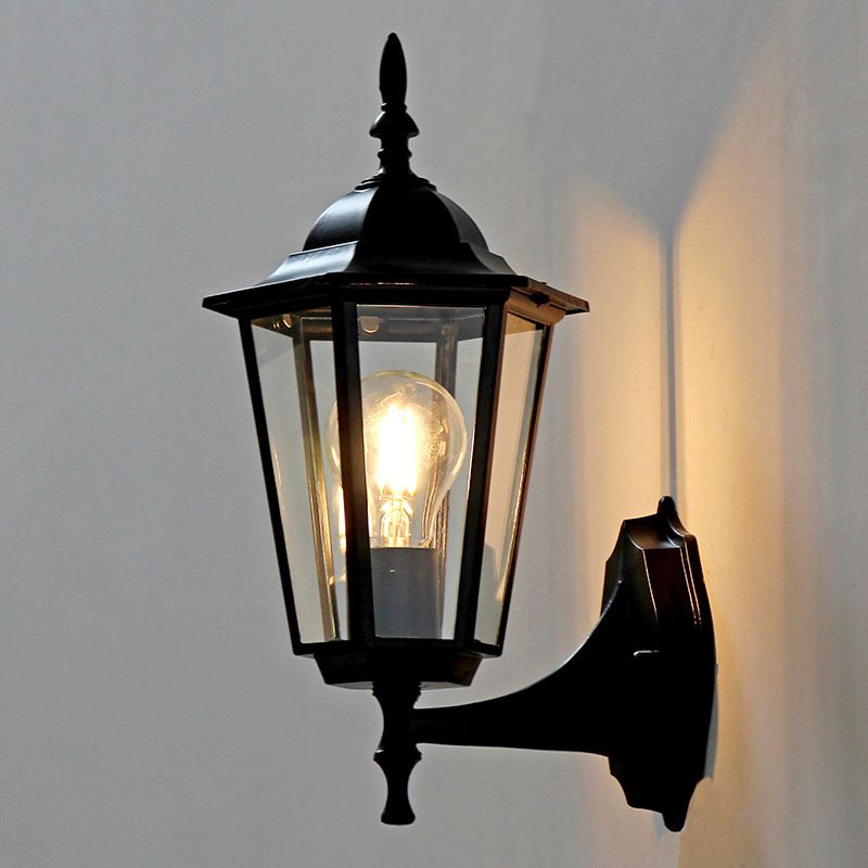 Clear Glass Tapered Wall Light Fixture Vintage Single-Bulb Courtyard Wall Sconce Lamp
