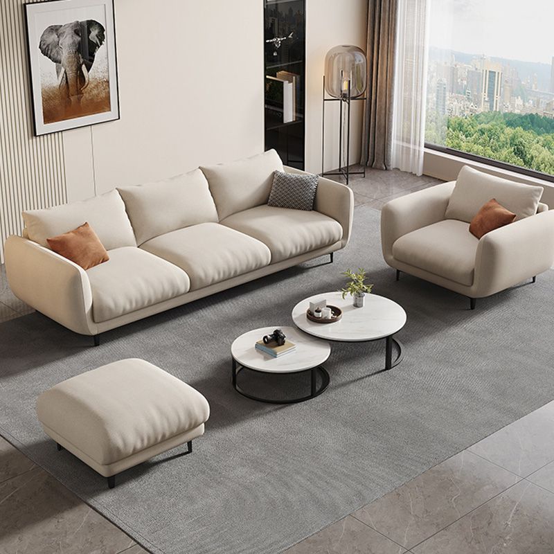 Scandinavian Sofa with Square Arms and Beige Loose Back in Solid Wood