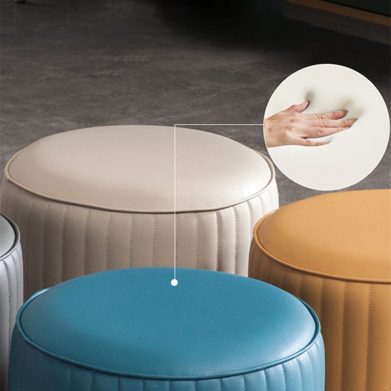 Modern Round Ottoman Solid Color Leather Water Resistant Footstool Ottoman