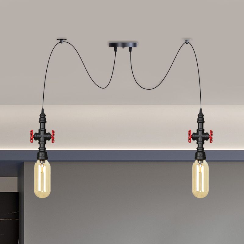 Kapsel Bernsteinglas Multi-Anhänger leichter Vintage 2/3/6 Light Café-Shop LED-Swag-Federung Lampe in Schwarz